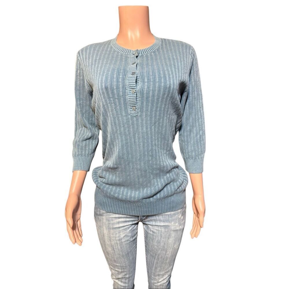 Pulp 3/4 sleeve henley Aegean blue ribbed shirt L